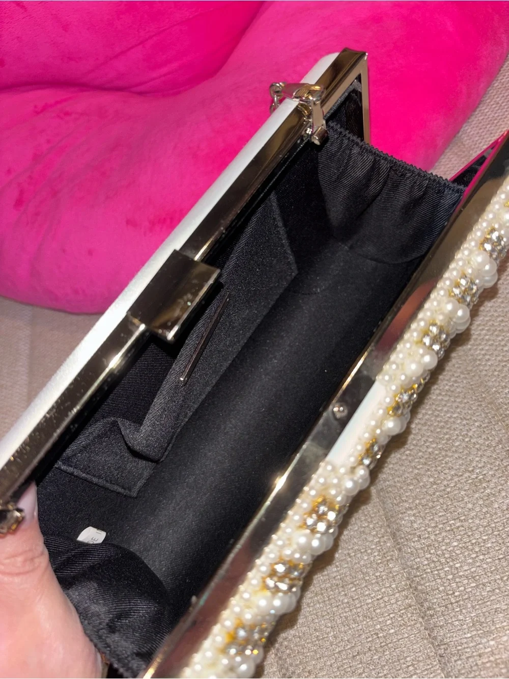 Kate Landry Beaded Pearl and Crystal Evening Clutch - Ivory